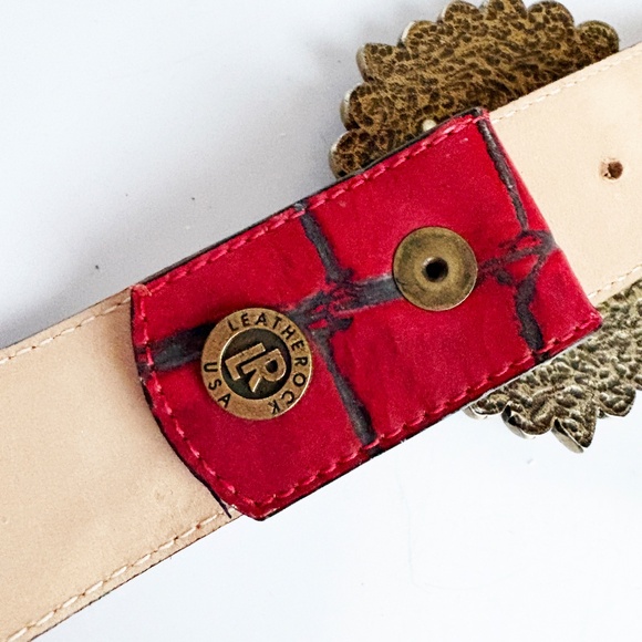Leatherock Wide Belt Gem Embellished Buckle Red Croc Stamp Leather Strap Size 32 - Picture 10 of 11
